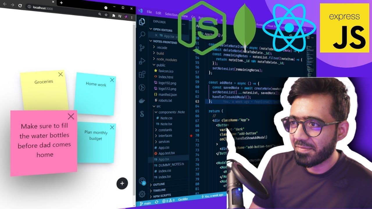 MERN Stack Crash Course for beginners (MongoDB, ExpressJs, React, NodeJS in 8 hours) banner